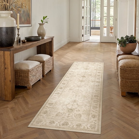 BERTHMEER 2'x6' Runner Rugs for Hallway Bathroom Bedroom Entryway Kitchen Non Slip Washable Beige Vintage Oriental Traditional Distressed Runner Rugs