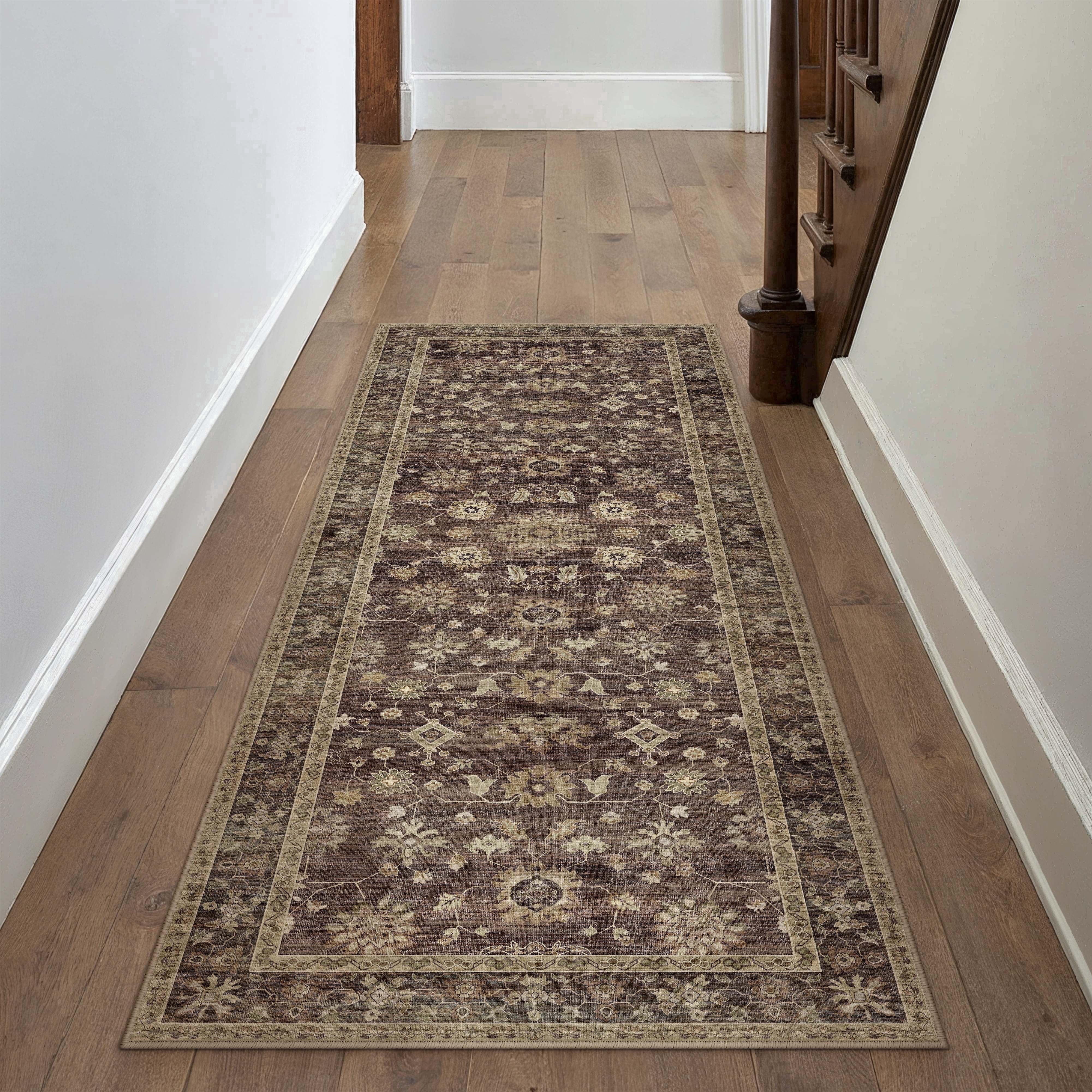 berthmeer 2'x6' runner rugs for hallway bathroom bedroom entryway kitchen non slip washable brown vintage oriental traditional distressed runner rugs