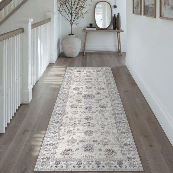 BERTHMEER 2'x6' Runner Rugs for Hallway Bathroom Bedroom Entryway Kitchen Non Slip Washable Gray Vintage Oriental Traditional Distressed Runner Rugs