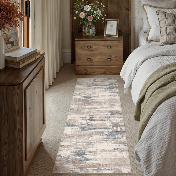 BERTHMEER 2'x6' Runner Rugs for Hallway Bathroom Kitchen Bedroom Entryway Non Slip Washable Abstract Blue and Brown Modern Contemporary Runner Rugs
