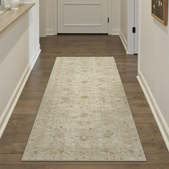 BERTHMEER 2'x6' Runner Rugs for Hallway Dorm Kitchen Entrance Entryway Bedroom Laundry Washable Vintage Traditional Non-slip Runner Rugs,Beige