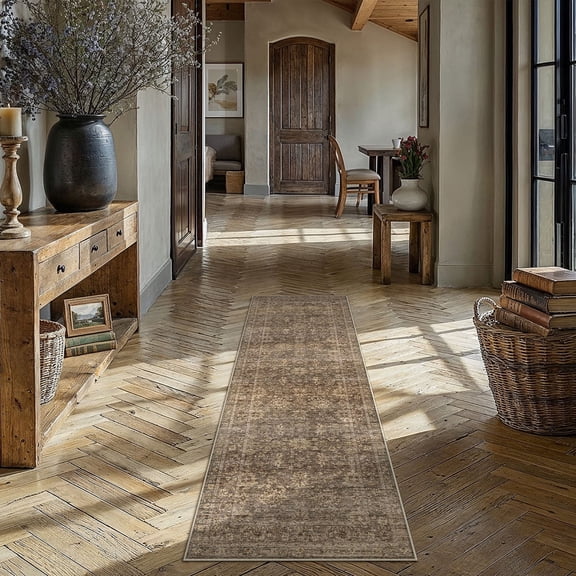 BERTHMEER 2'x6' Runner Rugs for Hallway Entrance Bedroom Entryway Kitchen Non Slip Washable Traditional Vintage Oriental Runner Rugs,Golden Brown