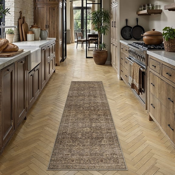 BERTHMEER 2'x6' Runner Rugs for Hallway Entrance Bedroom Entryway Kitchen Non Slip Washable Traditional Vintage Oriental Runner Rugs,Golden Brown