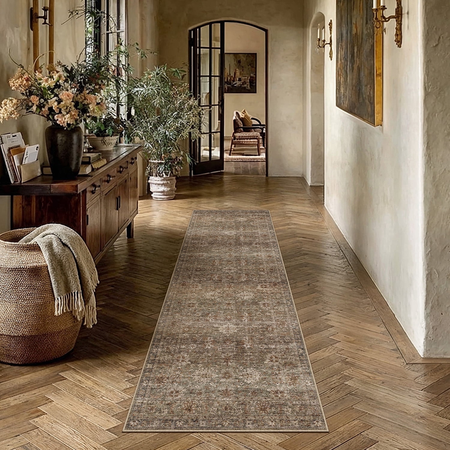 berthmeer 2'x6' runner rugs for hallway entrance bedroom entryway kitchen non slip washable traditional vintage oriental runner rugs,gradient brown