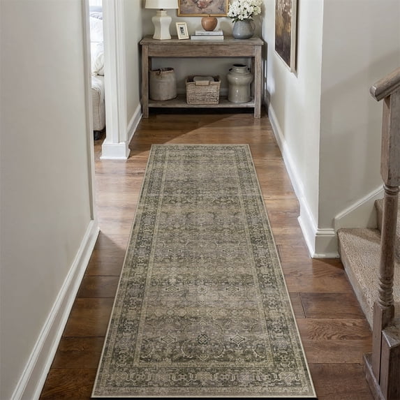 BERTHMEER 2'x6' Runner Rugs for Hallway Entryway Bathroom Bedroom Kitchen Non Slip Washable Taupe Vintage Oriental Traditional Distressed Runner Rugs