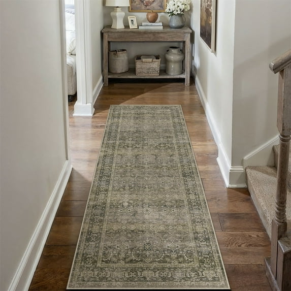 BERTHMEER 2'x6' Runner Rugs for Hallway Entryway Bathroom Bedroom Kitchen Non Slip Washable Taupe Vintage Oriental Traditional Distressed Runner Rugs