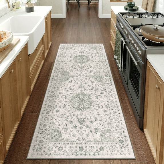 BERTHMEER 2'x6' Runner Rugs for Hallway Entryway Bathroom Bedroom Kitchen Non Slip Washable Vintage Medallion Oriental Traditional Runner Rugs,Green