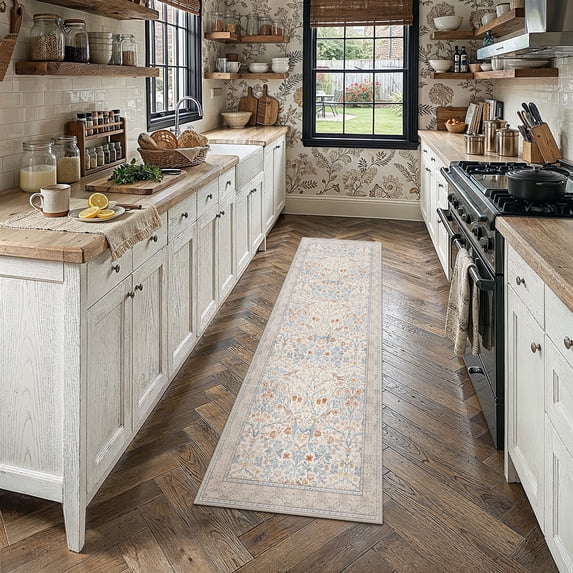 BERTHMEER 2'x6' Runner Rugs for Hallway Entryway Bathroom Bedroom Kitchen Non Slip Washable Vintage Oriental Traditional Runner Rugs,Beige