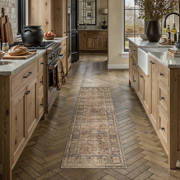 BERTHMEER 2'x6' Runner Rugs for Hallway Entryway Bathroom Bedroom Kitchen Non Slip Washable Vintage Oriental Traditional Runner Rugs, Brown