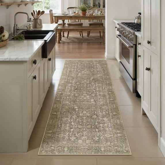 BERTHMEER 2'x6' Runner Rugs for Hallway Entryway Bathroom Bedroom Kitchen Non Slip Washable Vintage Oriental Traditional Runner Rugs,Deep Brown