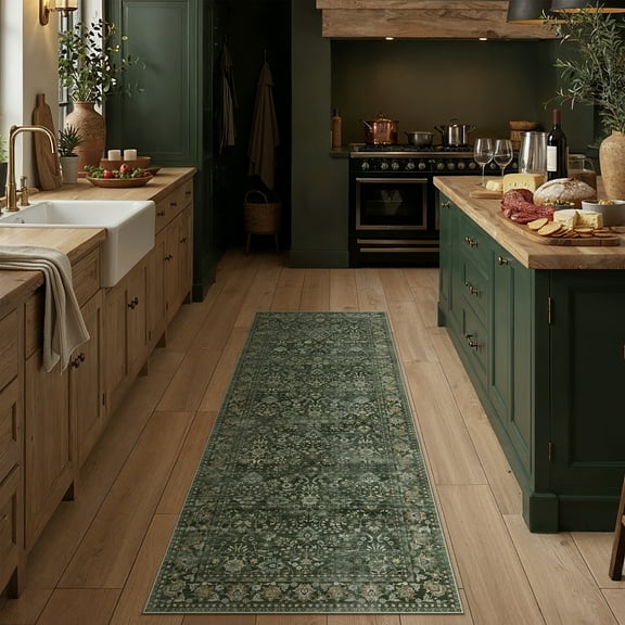 BERTHMEER 2'x6' Runner Rugs for Hallway Kitchen Bedroom Entryway Washable Non-slip Runner Rugs,Deep Green