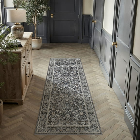 BERTHMEER 2'x6' Runner Rugs for Hallway Kitchen Entryway Bathroom Washable Non-slip, Black