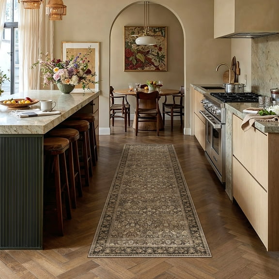 BERTHMEER 2'x6' Runner Rugs for Hallway Kitchen Entryway Bathroom Washable Non-slip, Brown