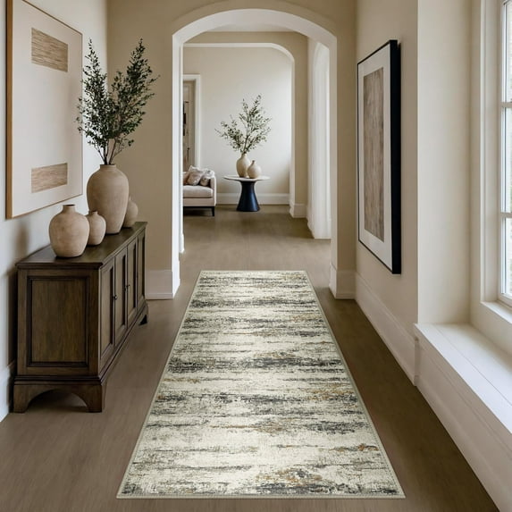 BERTHMEER 2'x6' Runner Rugs for Hallway Kitchen Entryway Bedroom Non-slip Washable Abstract Rugs, Gray and Golden