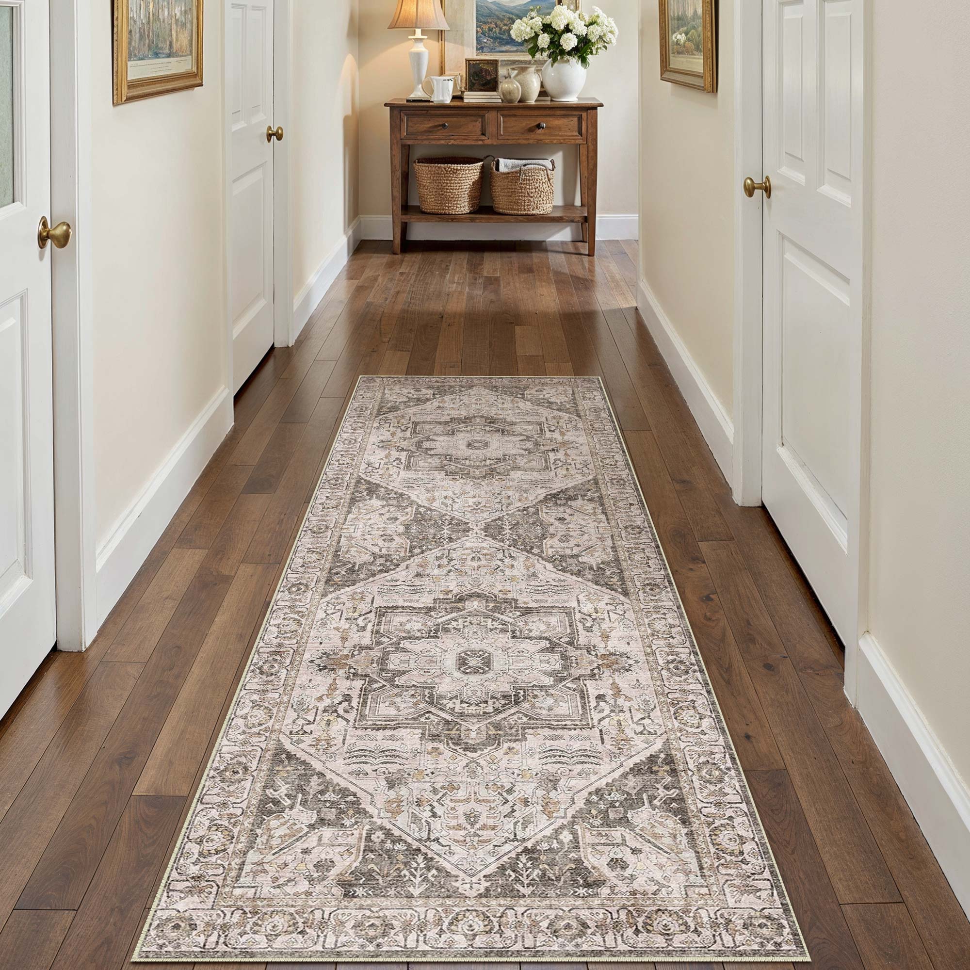 BERTHMEER 2'x6' Runner Rugs for Hallway Kitchen Entryway Washable Vintage Runner Rugs Non-slip, Brown Multi