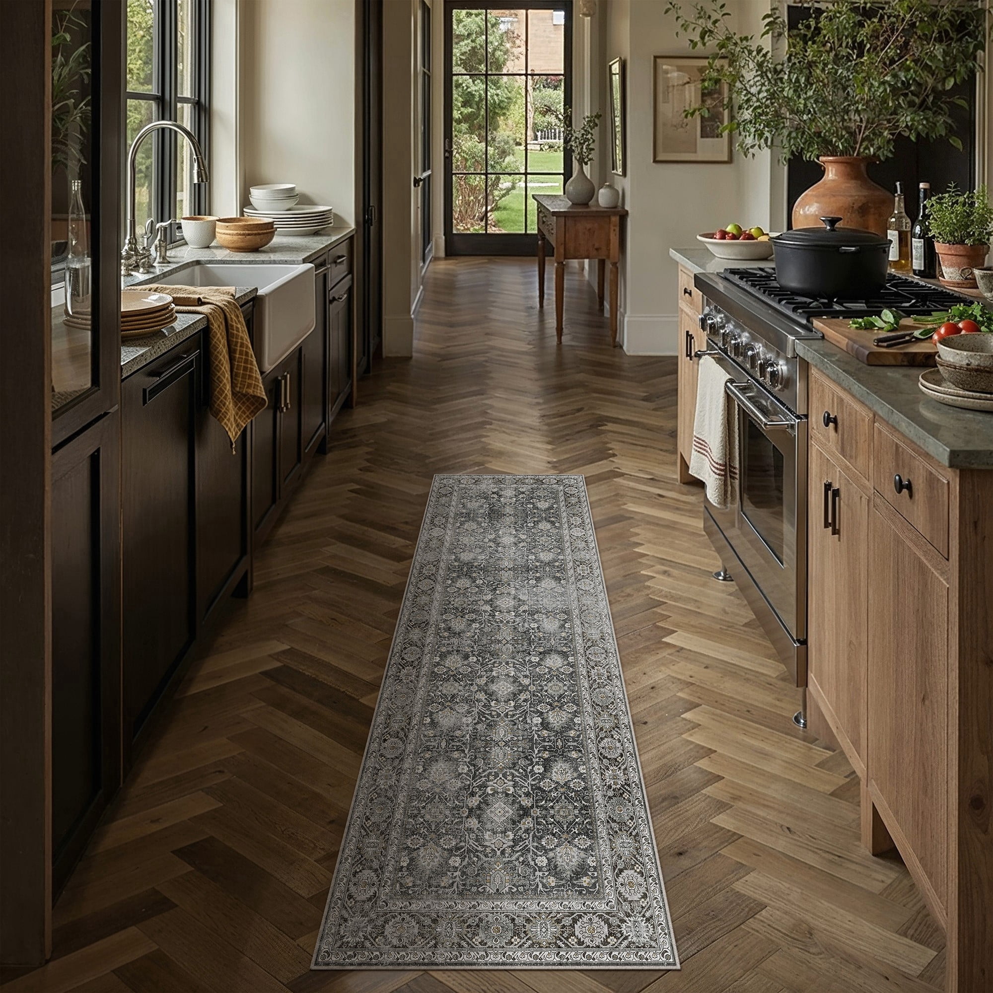 berthmeer 2'x6' runner rugs for hallway kitchen entryway indoor machine washable non-slip, black