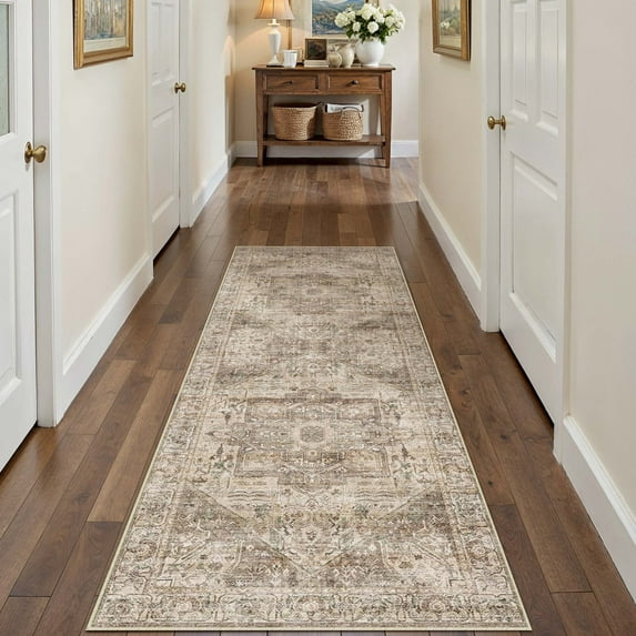 BERTHMEER 2'x6' Runner Rugs for Hallway Kitchen Entryway indoor Machine Washable Non-slip, Gold Brown