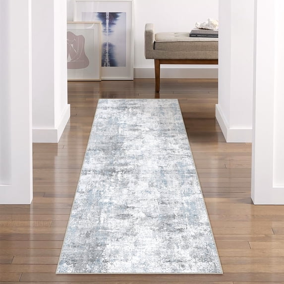 BERTHMEER 2'x6' Runner Rugs for Kitchen Hallway Laundry Entryway Bedroom Stairway Corridor Non-Slip Washable Distressed Modern Rugs,Blue&Gray