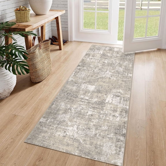 BERTHMEER 2'x6' Washable Abstract Runner Rugs for Hallway Kitchen Entryway Non-slip, Beige Gray