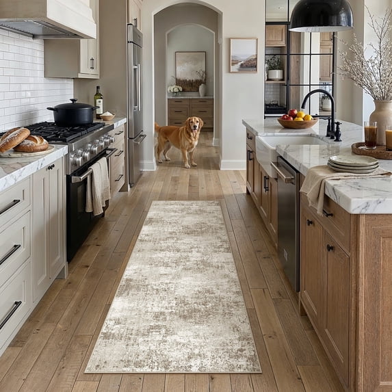 BERTHMEER 2'x6' Washable Abstract Runner Rugs for Hallway Kitchen Entryway Non-slip, Beige