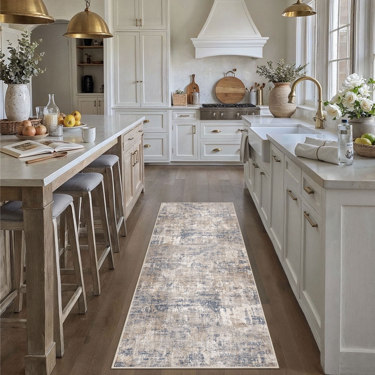 berthmeer 2'x6' washable abstract runner rugs for hallway kitchen entryway non-slip, blue