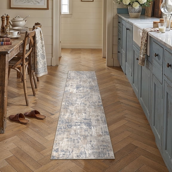 BERTHMEER 2'x6' Washable Abstract Runner Rugs for Hallway Kitchen Entryway Non-slip, Blue