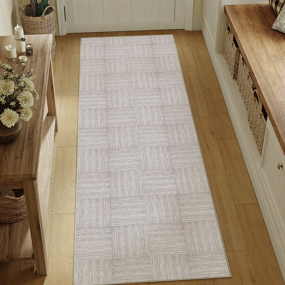 BERTHMEER 2'x6' Washable Gray Runner Rugs for Hallway Bathroom Bedroom Entryway Kitchen Non Slip Neutral Modern Geometric Runner Rugs
