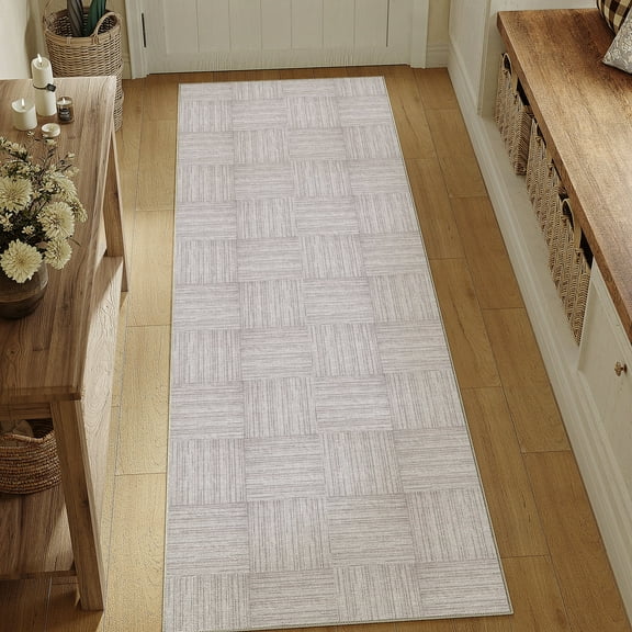 BERTHMEER 2'x6' Washable Gray Runner Rugs for Hallway Bathroom Bedroom Entryway Kitchen Non Slip Neutral Modern Geometric Runner Rugs