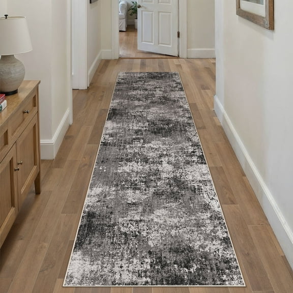 BERTHMEER 2'x6' Washable Black Modern Abstract Runner Rugs for Hallways Bathroom Bedroom Entryway Entrance Kitchen Non Slip Contemporary Distressed Indoor Runner Rugs