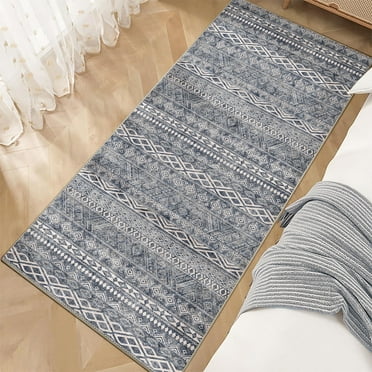 BERTHMEER 2'x6' Washable Boho Moroccan Runner Rugs for Hallway Bathroom Bedroom Entryway Kitchen Non Slip Blue Vintage Bohemian Geometric Runner Rugs