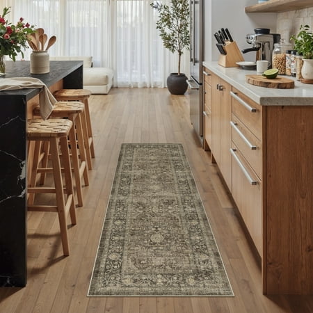 BERTHMEER 2'x6' Washable Runner Rugs for Floor Non-slip Runner Rugs for Kitchen Laundry Room Distressed Vintage Oriental Traditional Soft Indoor Beige Runner Rugs for Hallway, Brown price history and forecast - Berthmeer