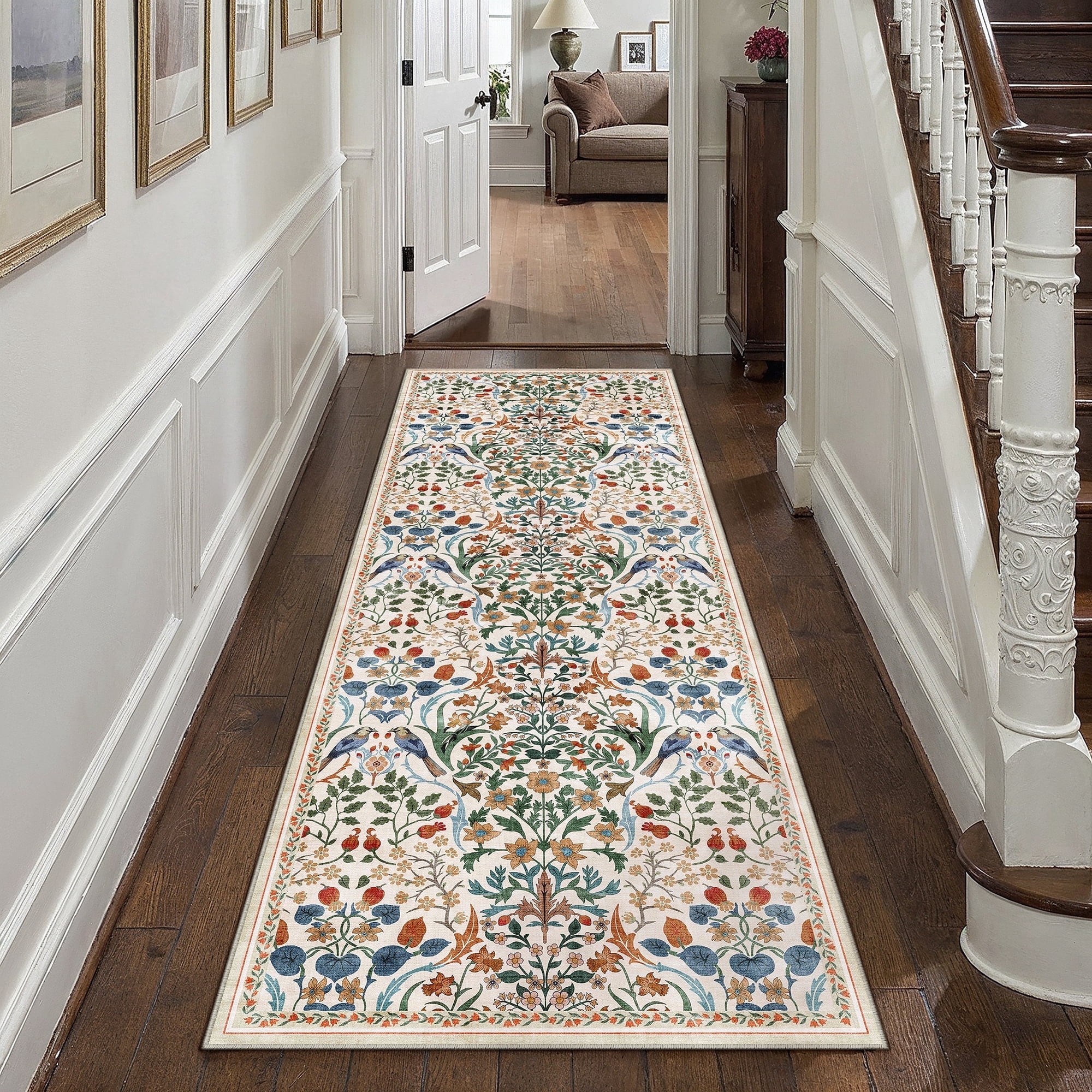 BERTHMEER 2'x6' Runner Rugs for Hallway Bathroom Bedroom Entryway Kitchen Non Slip Washable Beige Floral Vintage Oriental Traditional Flower Runner Rugs, Multicolor