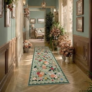 BERTHMEER 2'x6' Washable Runner Rugs for Hallway Bathroom Bedroom Entryway Kitchen Non Slip Green Floral Vintage Oriental Traditional Flower Runner Rugs, Multic