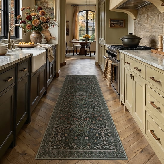 BERTHMEER 2'x6' Washable Runner Rugs for Hallway Bathroom Bedroom Entryway Kitchen Non Slip Vintage Oriental Traditional Distressed Indoor Runner Rugs,Deep Green