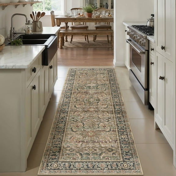BERTHMEER 2'x6' Washable Runner Rugs for Hallways Bathroom Bedroom Entryway Kitchen Non Slip Brown Vintage Oriental Traditional Distressed Runner Rugs