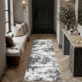 BERTHMEER 2'x6' Washable Runner Rugs Non Slip for Hallways Bathroom Bedroom Entryway Kitchen Black Neutral Modern Abstract Runner Rugs