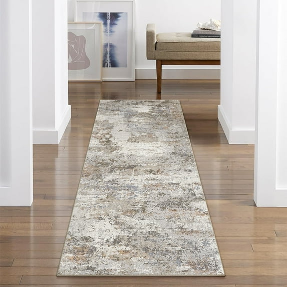 BERTHMEER 2'x6' Washable Runner Rugs for Hallway Bathroom Bedroom Entryway Kitchen Gray Non Slip Modern Abstract Brown Contemporary Runner Rugs