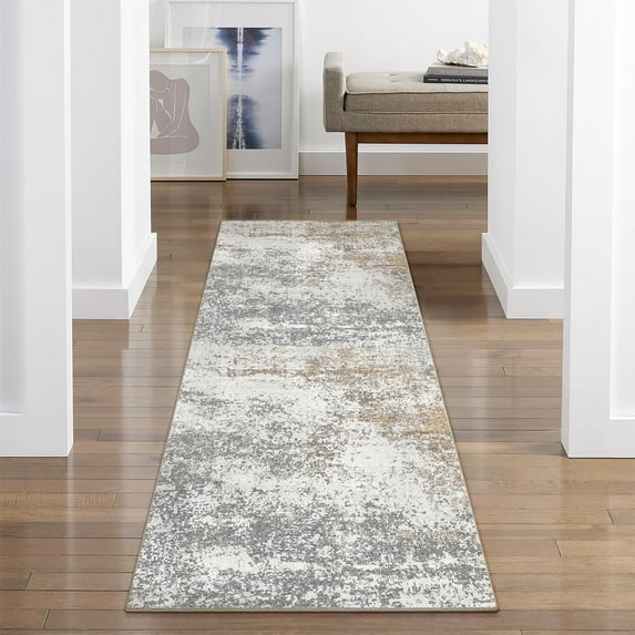 BERTHMEER 2'x6' Washable Runner Rugs for Hallway Bathroom Bedroom Entryway Kitchen Gray Non Slip Modern Abstract Gold Contemporary Runner Rugs