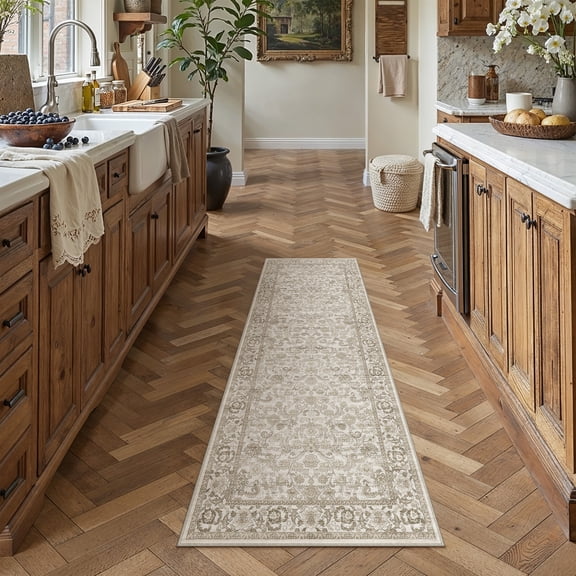 BERTHMEER 2'x6' Washable Runner Rugs for Hallway Bathroom Bedroom Entryway Kitchen Non Slip Brown Vintage Oriental Distressed Runner Rugs