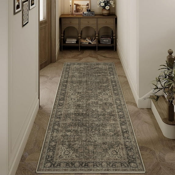 BERTHMEER 2'x6' Washable Runner Rugs for Hallway Bathroom Bedroom Entryway Kitchen Non Slip Brown Vintage Oriental Traditional Distressed Runner Rugs