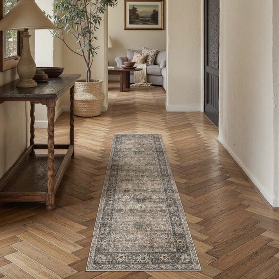 BERTHMEER 2'x6' Washable Runner Rugs for Hallway Bathroom Bedroom Entryway Kitchen Non Slip Brown Vintage Oriental Traditional Distressed Runner Rugs