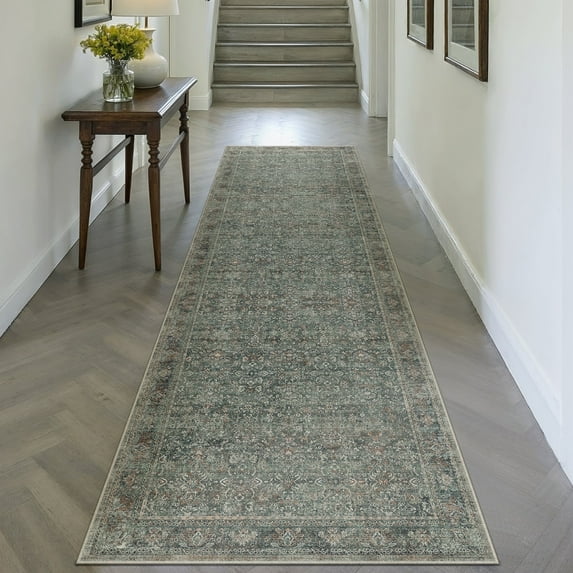 BERTHMEER 2'x6' Washable Runner Rugs for Hallway Bathroom Bedroom Entryway Kitchen Non Slip Gray Vintage Oriental Traditional Distressed Runner Rugs