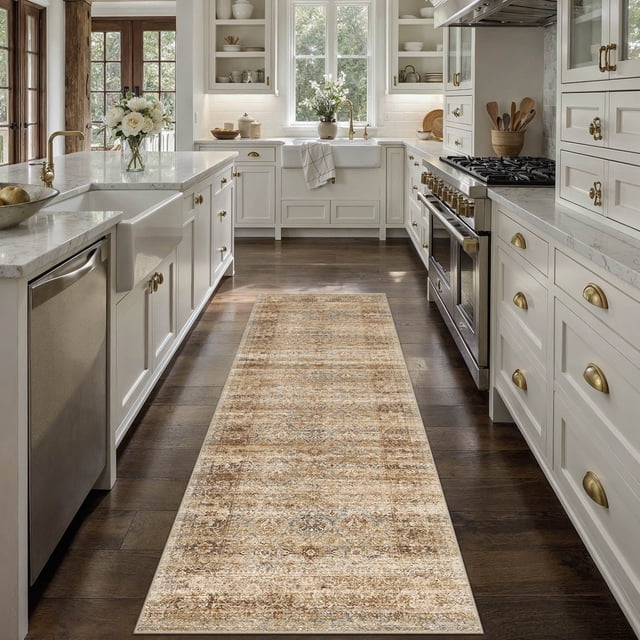 BERTHMEER 2'x6' Washable Runner Rugs for Hallway Bathroom Bedroom Entryway Kitchen Non Slip Vintage Oriental Traditional Runner Rugs,Blue Brown