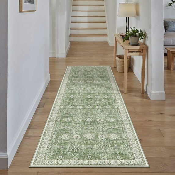 BERTHMEER 2'x6' Washable Runner Rugs for Hallway Bathroom Bedroom Entryway Kitchen Non Slip Vintage Oriental Traditional Runner Rugs,Light Green