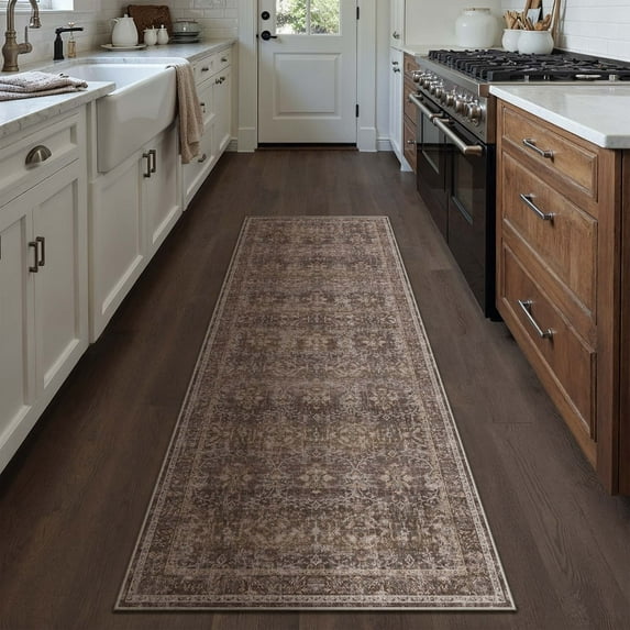 BERTHMEER 2'x6' Washable Runner Rugs for Hallway Bathroom Bedroom Entryway Kitchen Non Slip Vintage Oriental Traditional Runner Rugs,Red Brown