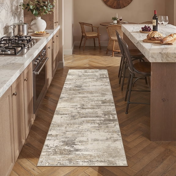 BERTHMEER 2'x6' Washable Runner Rugs for Hallway Kitchen Entryway Bedroom Non-slip Abstract Rugs,Brown&Yellow