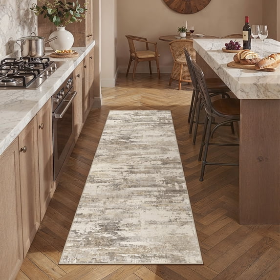 BERTHMEER 2'x6' Washable Runner Rugs for Hallway Kitchen Entryway Bedroom Non-slip Abstract Rugs,Brown&Yellow