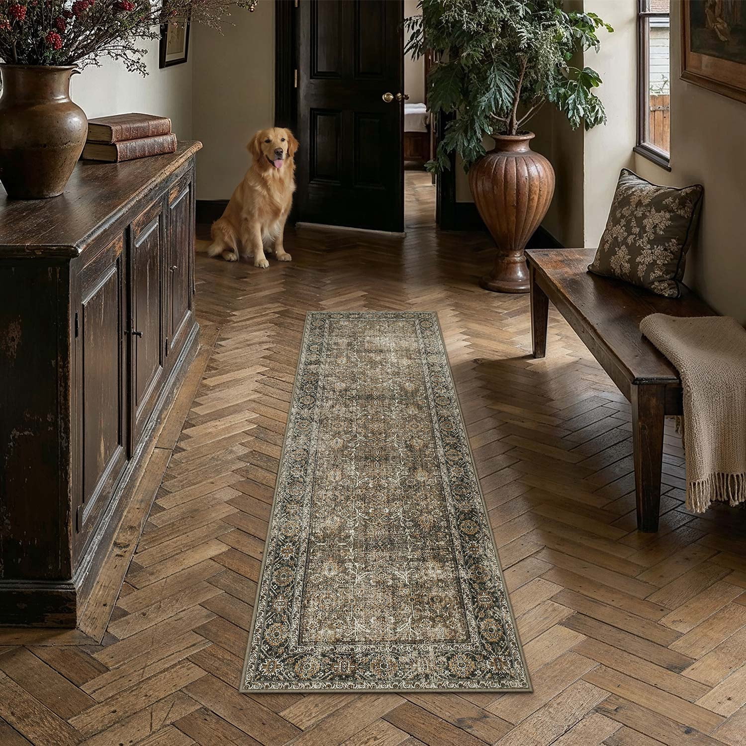 berthmeer 2'x6' washable runner rugs for hallway kitchen entryway doormats indoor non-slip, brown