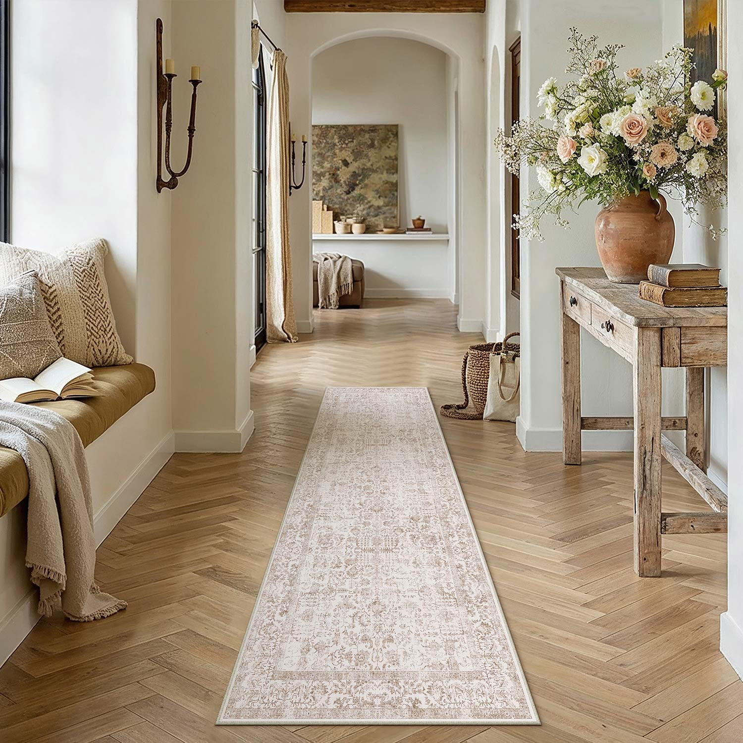 berthmeer 2'x6' washable runner rugs for hallway kitchen entryway non-slip, brown