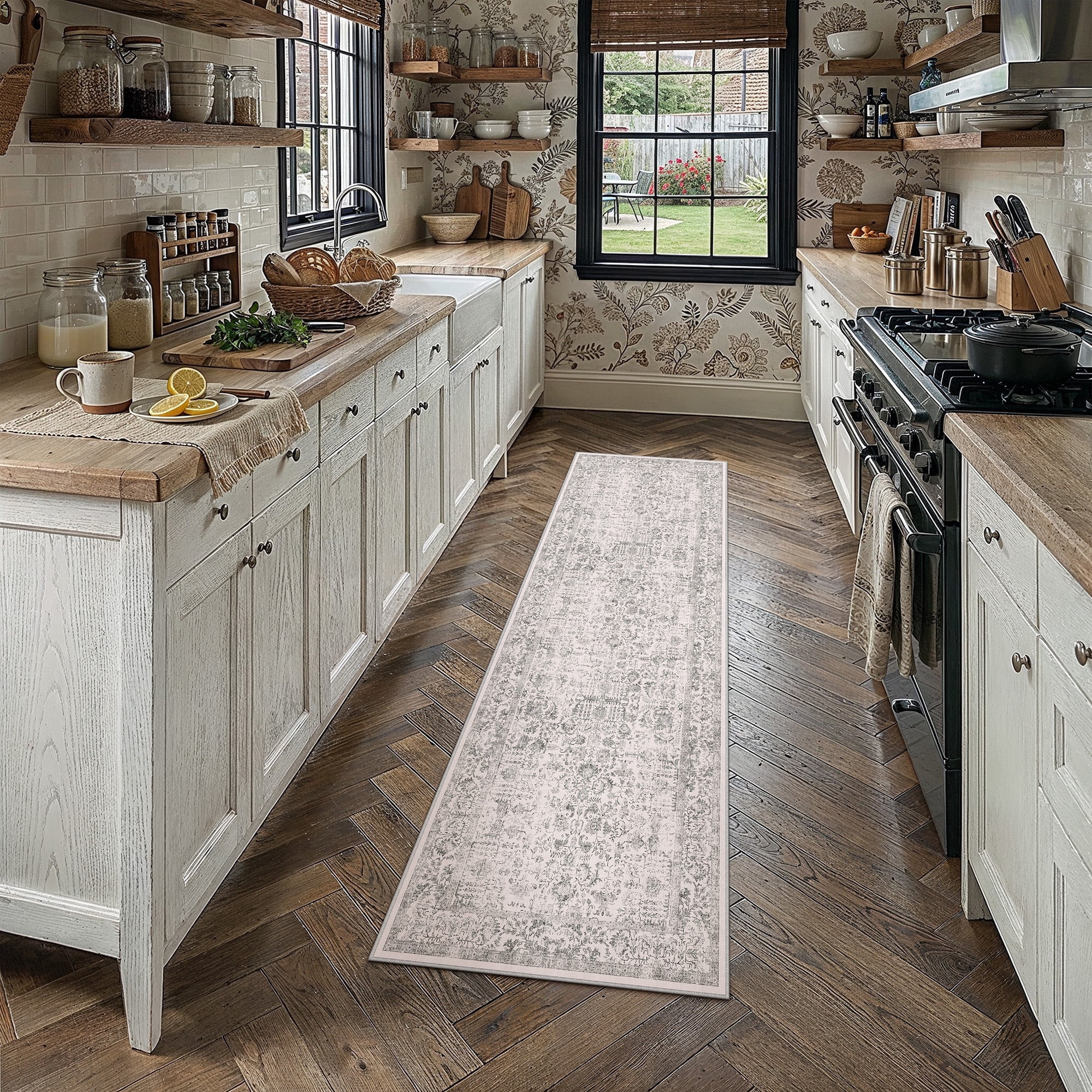 berthmeer 2'x6' washable runner rugs for hallway kitchen entryway non-slip, gray
